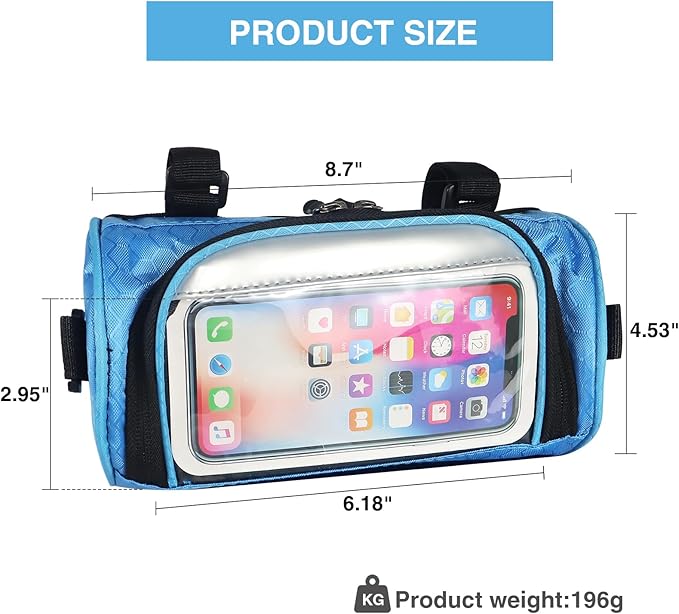 ZUKKA Bike Handlebar Bag Large-Capacity Adjustable Waterproof Front Handlebar Bags with Transparent Pouch Touch Screen for Bicycles Handlebar Women Men (Blue)