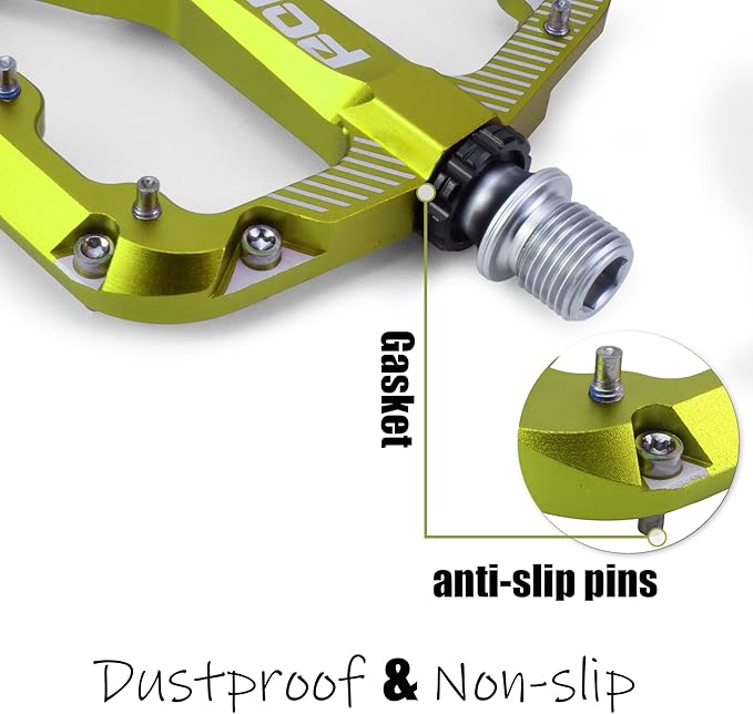 Bike Pedals Mountain Bike Adult, Light MTB Flat Pedals Grippy w 20pcs Non-Slip Studs, Glass Fiber Nylon Composite Platform Pedals w Cr-Mo Axel, 9/16" BMX Road Cruiser Gravel Bicycle Pedals