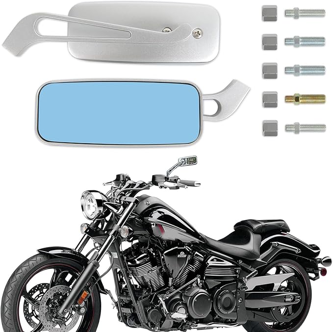 8mm/10mm Black Rectangle Motorcycle Rear view Side Mirrors for Cruiser Chopper Honda Kawasaki Suzuki Yamaha (Silver)
