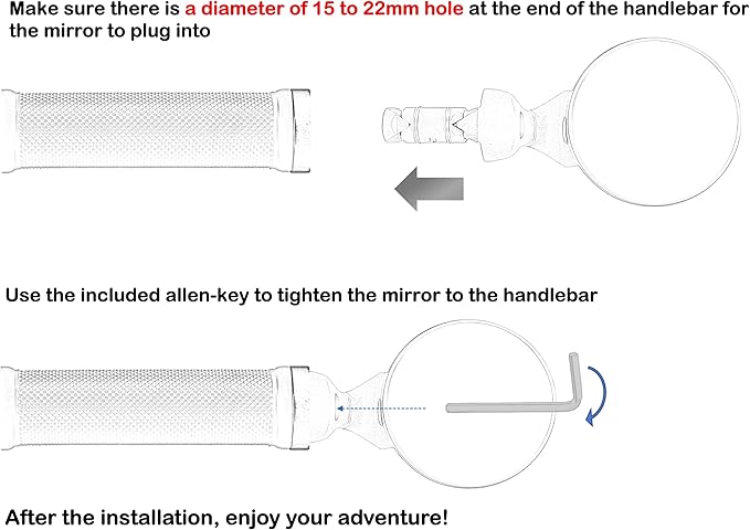 Generic Bike Handlebar-End Rear View Mirror, 2K HD Anti-Glare capability up to 50%, Shatterproof, Nylon Fiber Frame, Adjustable, 15-22mm Handlebar Fit (Silver, EV001S)