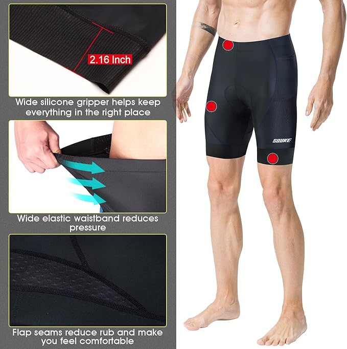 Souke Sports Padded Bike Shorts for Men Cycling Bicycle Shorts Comfortable Road Biking Pants