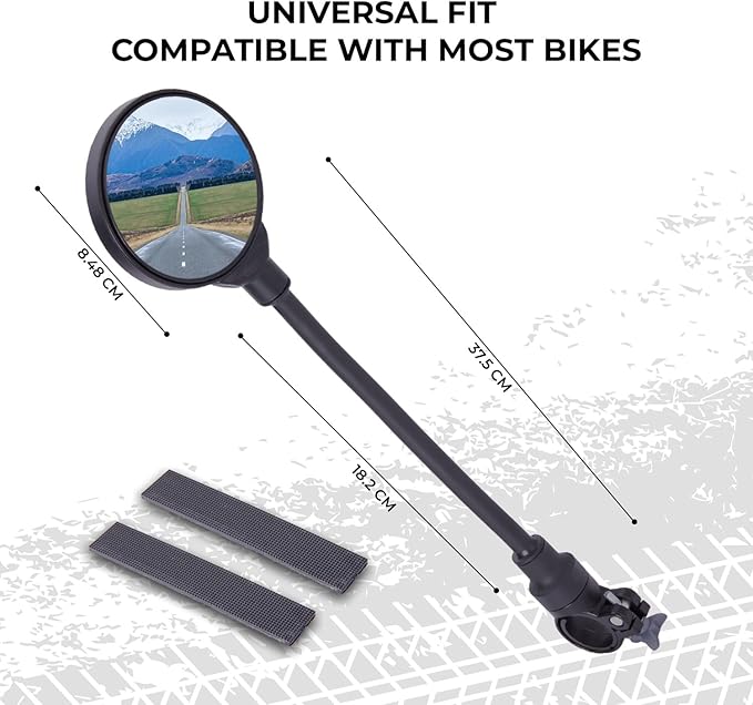 Bike Mirror Handlebar Mount (1 Pcs) 360° with 2 straps, Adjustable Bike Rear View Mirror with Anti-Glare, Shatterproof-mirrors for ebike, Scooter, Mountain & Road Bikes