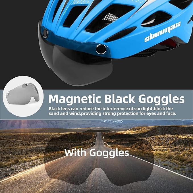 Shinmax Bike Helmet, CPSC/CPC Bike Helmet for Adult Men Women with Magnetic Goggles&Led Back Light Cycling Helmet Adjustable SM-T69