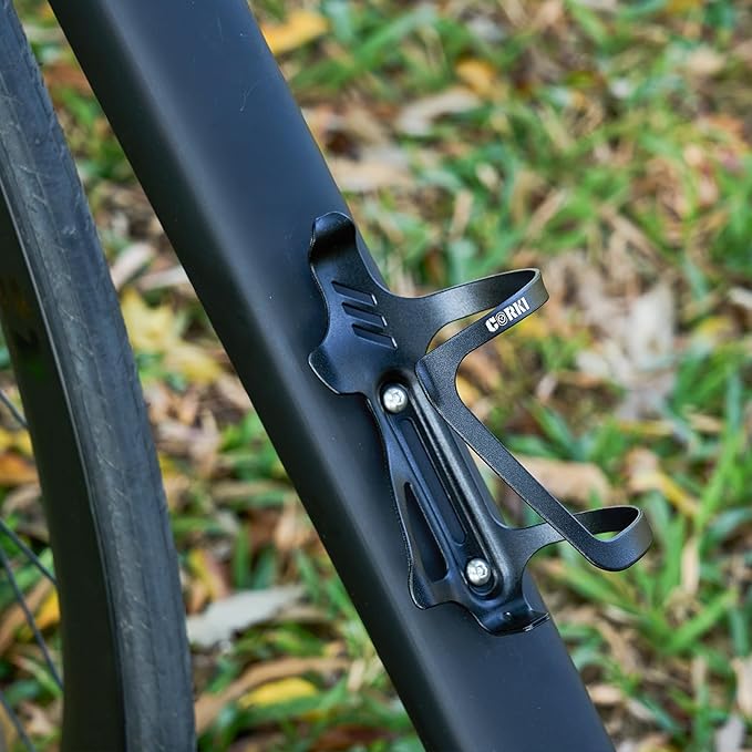 Corki Cycles Left Side Load Water Bottle Cage, Side Entry Bike Water Bottle Holder for Road & Mountain Bikes - 1 Pack - Black-Aluminum Alloy