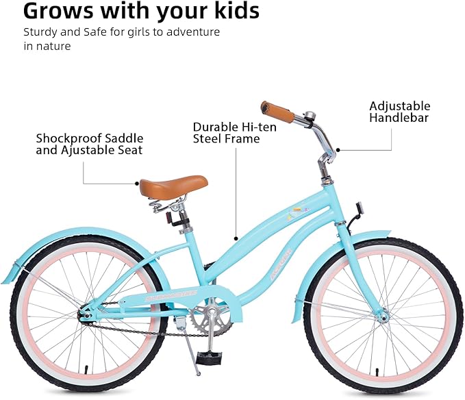 ACEGER Girls Beach Cruiser Bike for Kids 5-13 Years Old, 16" 18" 20" 24" Single Speed Kids Bicycle Included Coaster Brake, Front and Rear Reflectors, 24" 7 Speeds with Dual Brakes