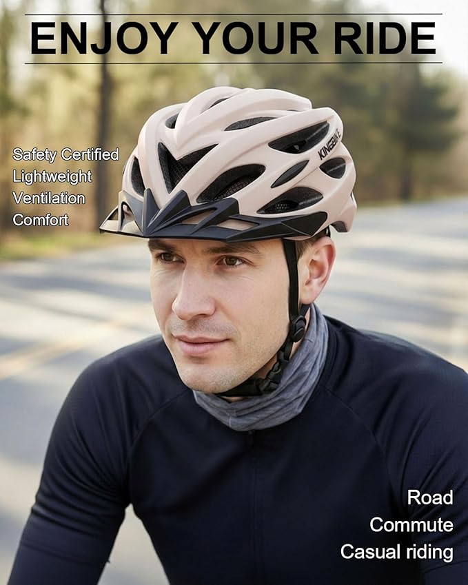 KINGBIKE Bike Helmet for Adult Men Women Youth Road Commute Mountain Cycling Helmets with USB Rechargeable Light Replaceable Padding and Visors Lightweight 20.4-23.6in