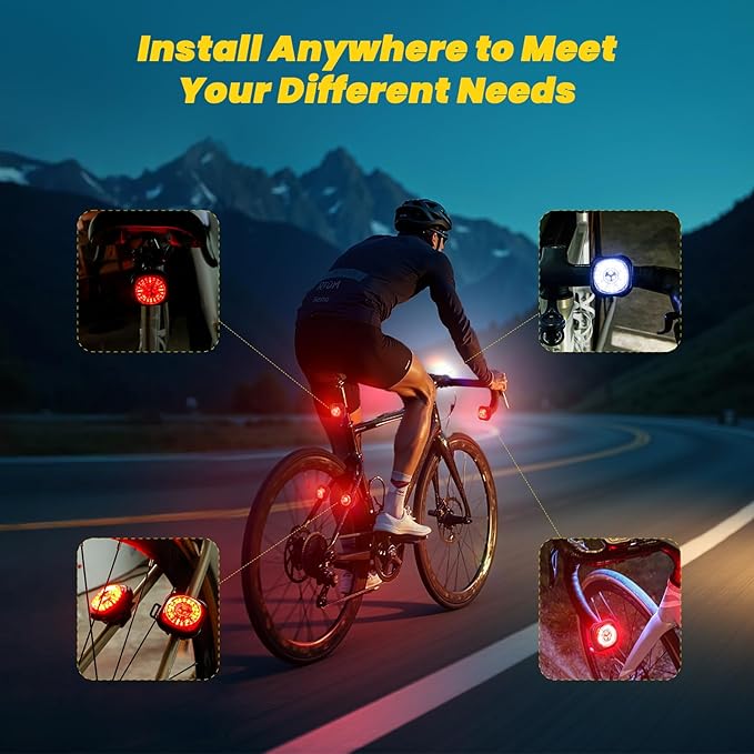 Smart Bike Lights System-Taillight,Headlight&Turn Signal,Sync Front&Rear Bike Light for Night Riding,3+2+1 Light Modes Rechargeable Bicycle Light with Remote Controller,IP67 Waterproof Day/Night Mode