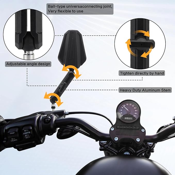 LKV Adventure Bike Mirrors, 360° Adjustable Rear View Mirrors, Universal 7/8” Handlebar Mount with 8mm & 10mm Bolts, Secure No-Vibration Fit, Easy Install