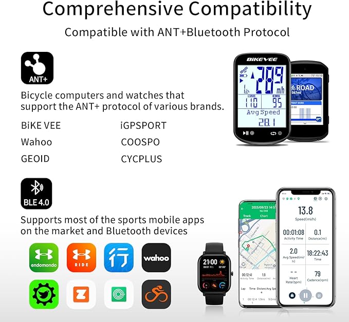 Wireless Bike Computer GPS Bundle, Speedometer & Odometer, Auto Backlight & Auto Stop, IPX7 Waterproof, 2.6" LCD Display