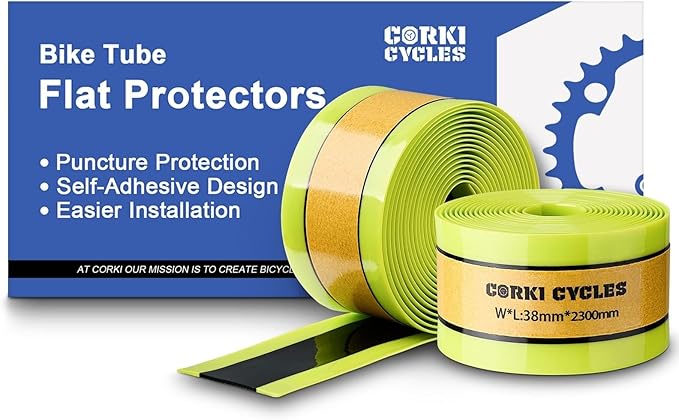 Corki Cycles Bike Tube Flat Protectors and Tire Liners Self Adhesive, Fits Width 1.35-2.4” 12 14 16 18 20 24 26 27.5 29 & 700c Mountain Road Bicycles, 2-Pack