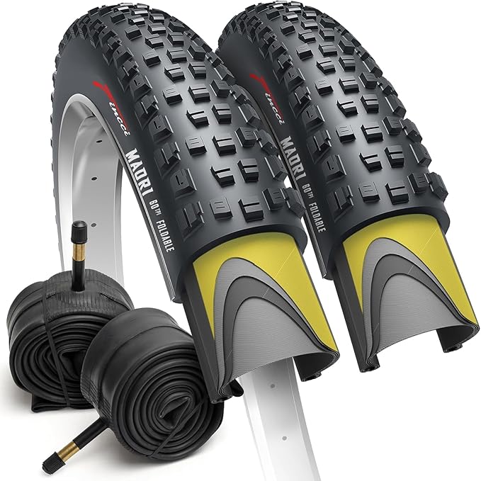Fincci Set Foldable Kevlar 29x2.25 Mountain Bike Tire with Inner Tubes Schrader - 29 inch Bike Tire Maori 60 TPI with 1 mm Nylon Puncture Resistant for Mountain, Electric, Enduro, MTB, XC Bicycle