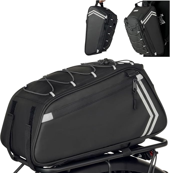 veimia Rear Bike Rack Bag, 13L PVC Water Resistant Bicycle Trunk Pannier with Multiple Pockets, Multifunctional Bike Saddle Bag for Commuter Travel Shopping and Cycling, Black1