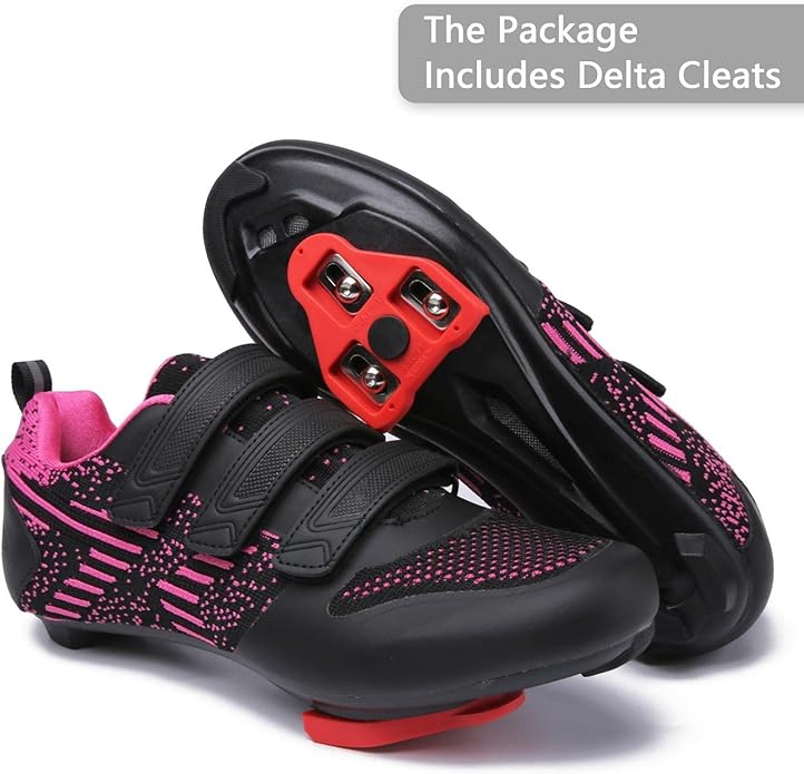 Unisex Road Bike Cycling Shoes Compatible with Peloton Shimano SPD Bike Riding Shoes for Men Women, 3 Straps, Pre-Installed Delta Cleats for Indoor Outdoor Cycling Biking