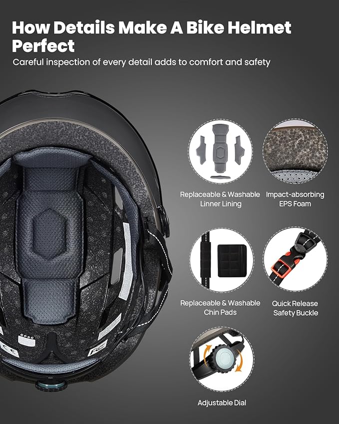 ILM Adult Bike Helmet with USB Rechargeable LED Front and Back Light Mountain&Road Bicycle Helmets for Men Women Removable Goggle Cycling Helmet E3-10L