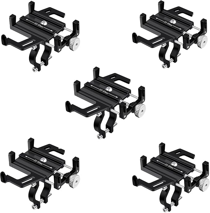 NineLeaf 5Pcs Bike Phone Mount Holder, Aluminum Motorcycle Phone Mount, Bicycle Handlebar Cell Phone Mount Rotatable for Exercise Bike Ebike Scooter Camera Friendly Suitable for 2.2"-3.7" Phones