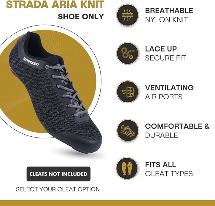 Tommaso Strada Mens SPD & Peloton Shoes—2 in 1 Cycling Shoes—Install Your Own Delta or SPD Cleats for Spin Bikes, Indoor Cycles or Most Mens Bicycles—Explore Bike Accessories