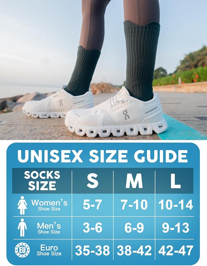 Womens Coolmax Bamboo Viscose Compression Running Crew Socks, Moisture-Wicking Anti-Blister Hiking&Gym Athletic