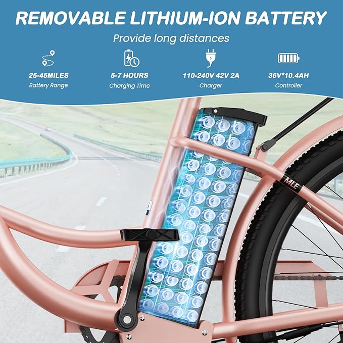 LILYPELLE Electric Bike for Adults, 700W Peak Power Commuter Ebike with 36V 10.4Ah Removable Battery, 7-Speed 24'' 26'' Tires City Cruiser Ebike E-Bicycle