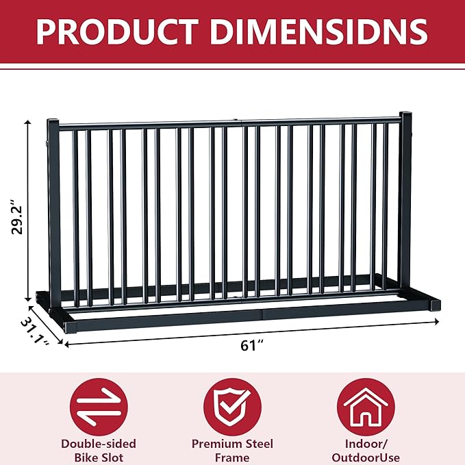 GIOTORENT Outdoor Bike Rack, 19-Capacity Double-Sided Floor Bicycle Rack for Garage School Business, 61" Heavy-Duty Carbon-Steel Bike Parking Rack with Anti-Rust Coating, Black