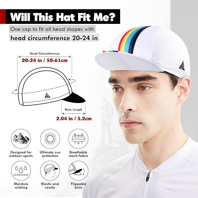 Hikenture Cycling Cap,Cooling Skull Cap Bike Hat with Sun Visor, Summer Breathable Helmet Liner Biking Cap for Men Women