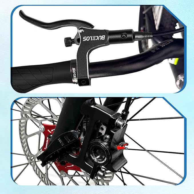 BUCKLOS MTB Hydraulic Disc Brakes for Mountain Bike, Left Front 800 mm Right Rear 1500mm Bike Hydraulic Brake Set Aluminum Alloy Levers with Calipers/PM/is Adapter fit eBike/Fat Bikes