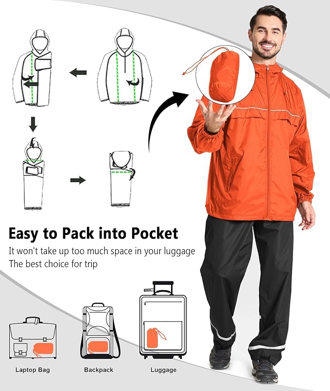 GEEK LIGHTING Rain Jacket Men Lightweight Waterproof Jackets Packable Windbreaker Hooded Raincoat for Golf Cycling Outdoor