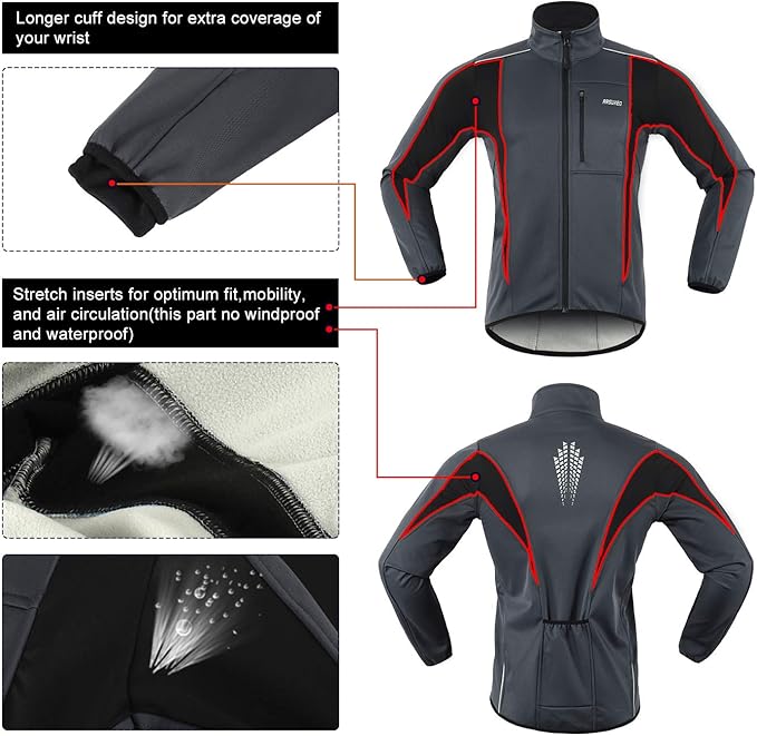 ARSUXEO Winter Warm UP Thermal Softshell Cycling Jacket Windproof Waterproof 15-k