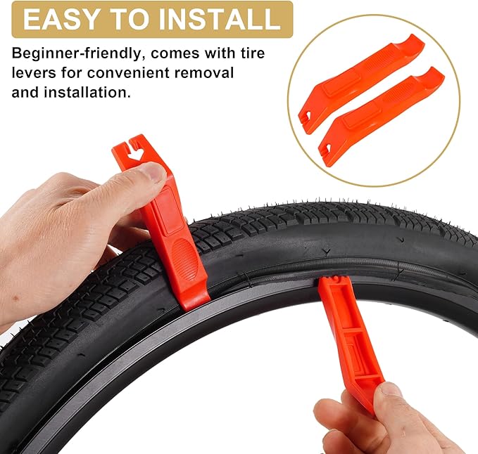 2-Pack 20x1.75 Bike Tire Tube, 20 Inch Mountain Bike Tires & Tubes, Folding Replacement Bicycle Tires with 2 Tire Levers for Hybrid, City Commuter, Urban