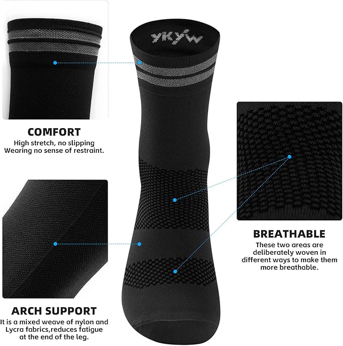 YKYWBIKE Cycling Socks for Men Women-Athletic Crew Bike Socks,Compression Biking Socks for Men Cycling,MTB Riding Socks