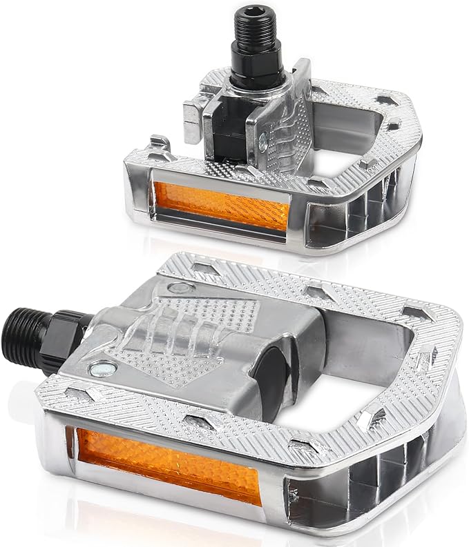 Folding Bike Pedals, Mountain Bike Pedals CNC Aluminum Bicycle Flat Pedals, 9/16'' with Reflective Strips | Non-Slip | Waterproof | Wide Flat Cycling Pedals for E-Bike, Urban Commute, MTB Bikes