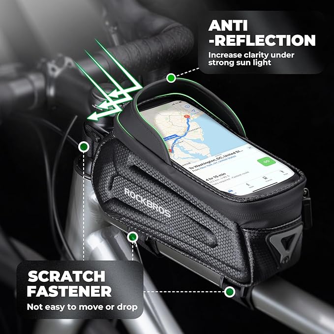 ROCKBROS Bike Phone Mount Frame Bag, Oversized EVA Waterproof Bike Phone Holder Bicycle Top Tube Front Frame Bag Bikes Accessories Gifts Pouch for Phones Under 7.5” (Black-1.7L)