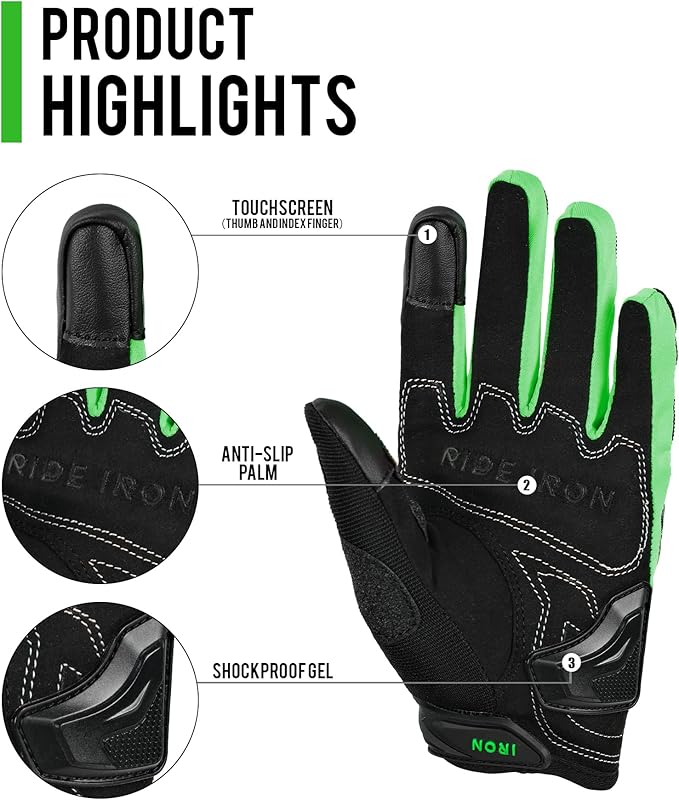 IRON JIA'S Motorcycle Gloves for Men and Women, Summer Touchscreen Riding Gloves with Carbon Fiber Protection for Road Racing, Dirt Bike, BMX, ATV XL