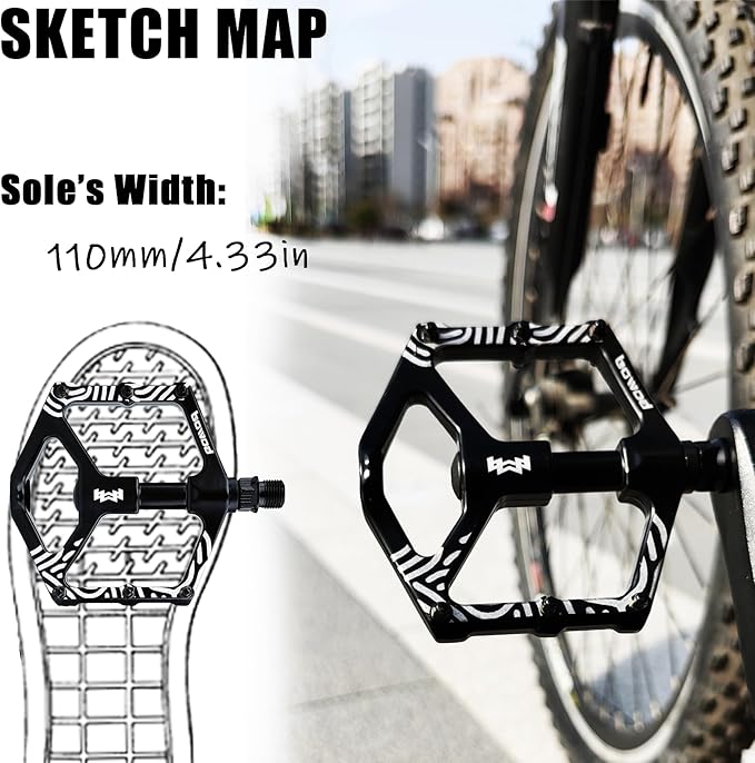 Road Bike Pedals Non-Skip, Aluminum Bicycle Pedals Clipless, Lightweight MTB Pedals Flat w 9/16" Silver Axel, Youth Mountain Bike Pedals w 12Pins for City Commuter BMX Tricycle Bike Pedals