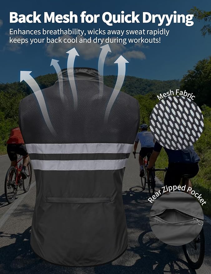 WOSAWE Men's High Visibility Cycling Wind Jacket Water Resistance Reflective Windbreaker
