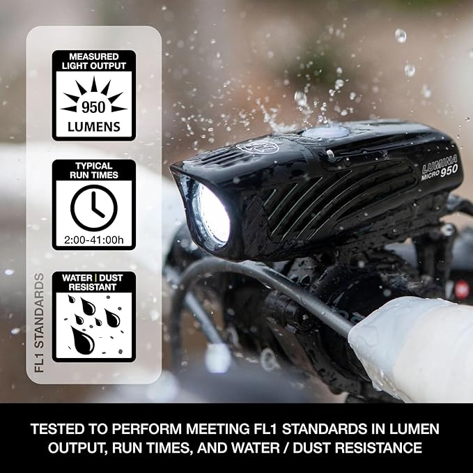 NiteRider Lumina Micro 950 Front Bike Light/Vmax+ 180 Rear Bike Light Combo Pack - USB Rechargeable Water-Resistant LED Bicycle Lights