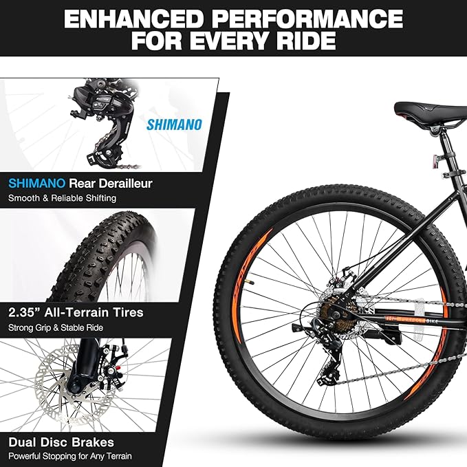 Convend 24/26/27.5" Mountain Bike for Adults, 21-Speed Twist Shifters, Lockout Suspension Fork, Dual Disc Brakes, High-Carbon Steel Frame, All-Terrain Tires, 85% Pre-Assembled