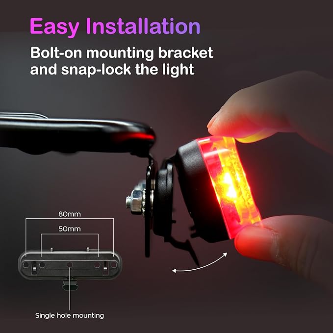 Auto-Sensing Rear Light G4R, USB Rechargeable, 240HRs, Precise Brake Sensing for Cargo Rack, Large Reflector, 50/80mm Screw Mounted, Easy Release, Made in Taiwan