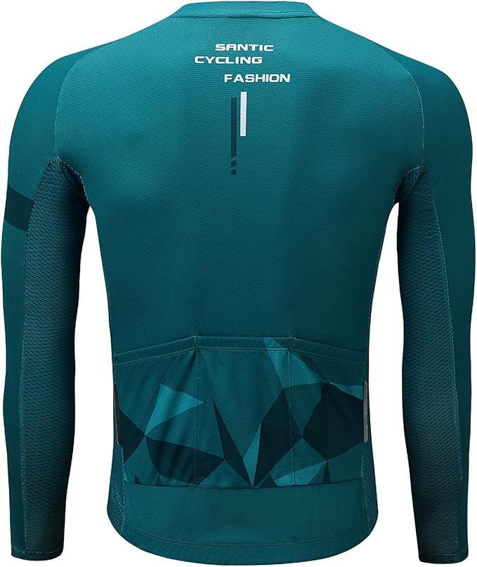 Santic Cycling Jersey Men's Long Sleeve Bike Reflective Full Zip Bicycle Shirts with Pockets