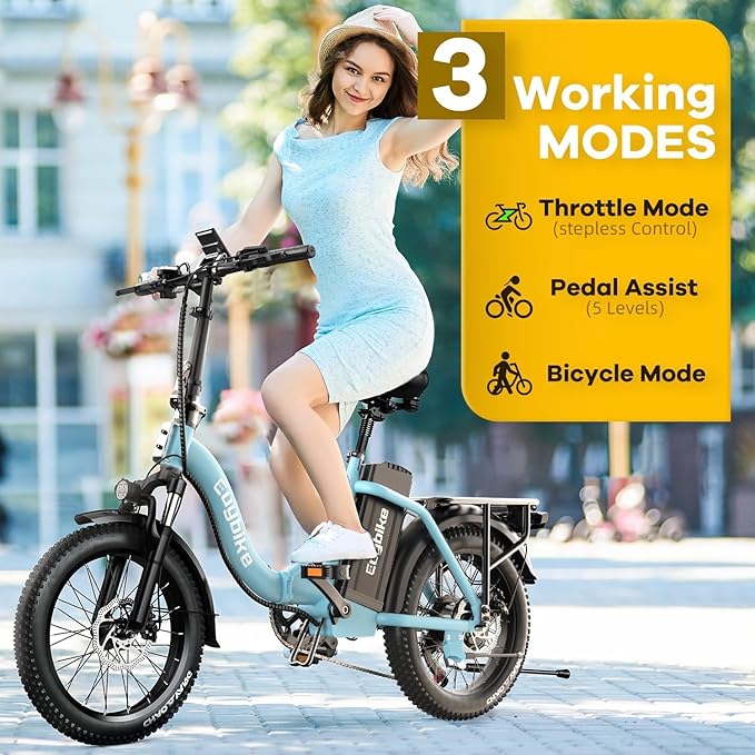1000W Folding Electric Bike,48V 20AH Removable Battery E Bike,30+MPH,80 Miles Max Range Electric Bike for Adults,20" Fat Tire Foldable ebike,Adult Electric Bicycle for Commute Beach Snow