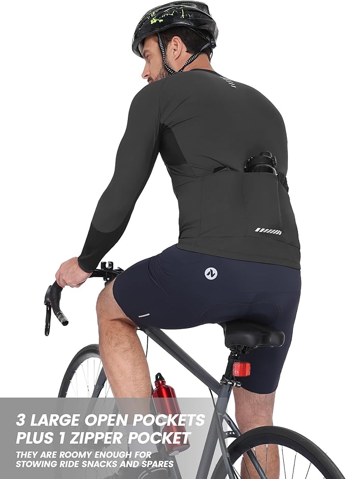 Nepest Mens Cycling Jersey Long Sleeve Bike Jersey UPF 50+ Road Biking Shirts Clothing with 4 Rear Pockets