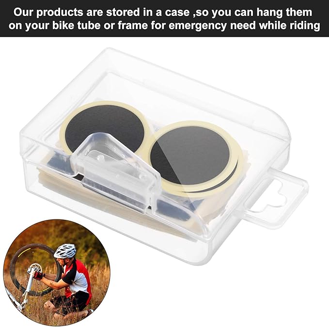 28 Pieces Pre-glued Patch Puncture Repair Kit Bike Tire Repair Kit, Bicycle Tube Puncture Rubber Glueless Patches with Metal Rasp and Portable Case for Bike Inner Tube(Black)