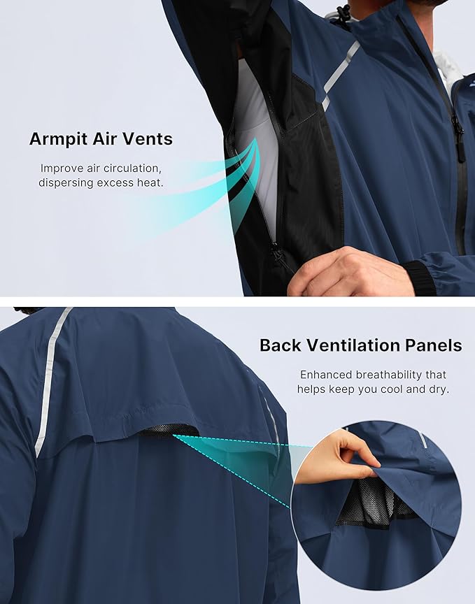 Bikewa Men's Cycling Rain Jackets Waterproof Running Bike Windbreaker Lightweight Packable Hooded Jacket