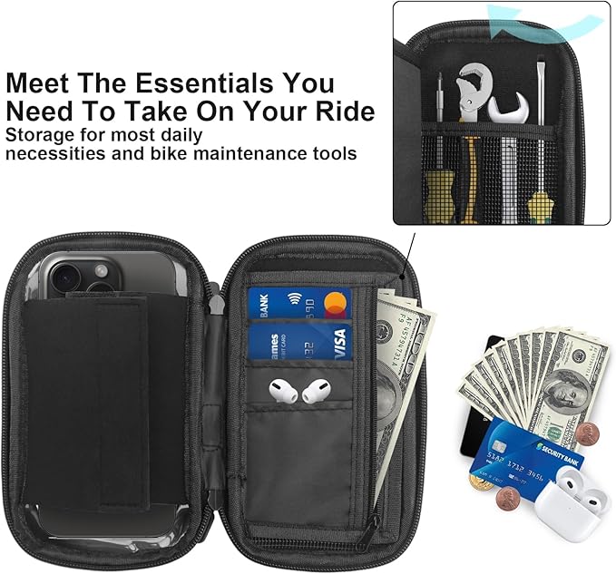 Bike Phone Handlebar Bag Holder Bike Phone Holder Waterproof Bike Bag with Sun-Visor Rain Cover, TPU Touch Screen, Handlebar Mount Bicycle Phone Front Frame Bag Bike Phone Mount for Bike