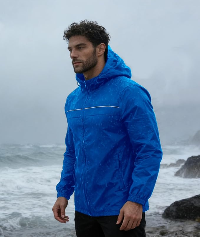 SWISSWELL Mens Rain Jacket & Coats Packable Lightweight Waterproof Windbreaker Hooded for Golf Cycling Hiking
