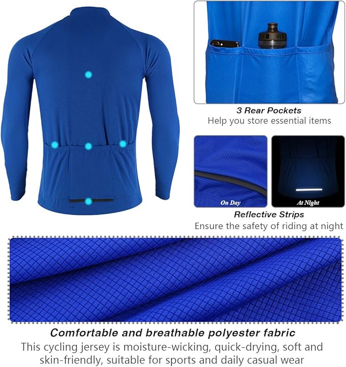 CATENA Men's Cycling Jersey Long Sleeve Shirt Running Top Moisture Wicking Workout Sports T-Shirt
