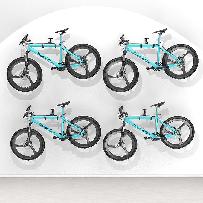 Housolution Bike Wall Mount - [4 Pack] EVA Foam Padded up to 48.5 lbs, Carbon Steel, Valve Mechanism, Heavy-Duty Adjustable Bike Wall Hanger for Road, Mountain and Hybrid Bikes, Garage & Apartment