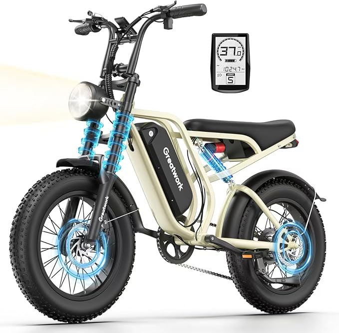 GREATWORK 2500W Peak Electric Bike for Adults, 1200Wh Removable Battery, Max 37MPH & 100 Miles Electric Dirt Bike with Full Suspension, 20"x4" Fat Tire Motorcycle Style Commuter Ebike for Men Women