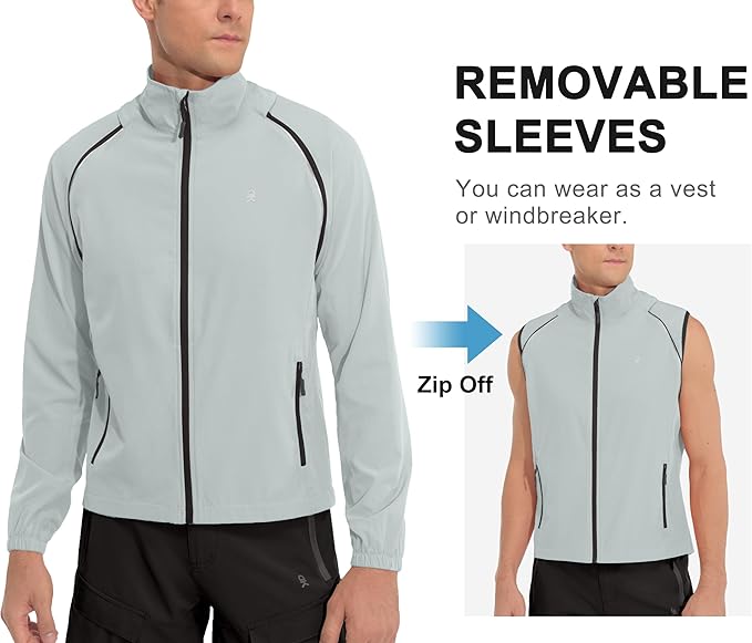 Little Donkey Andy Men's Quick-dry Running Jacket, Convertible UPF 50+ Cycling Jacket Windbreaker with Removable Sleeves