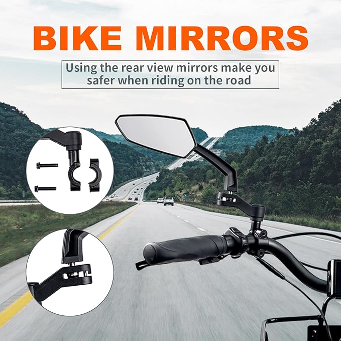 Addmotor Bike Mirrors, 1 Pair Bicycle Mirror Handlebar Mount, 360° Adjustable Rotatable Bike Mirror, HD, Safe Handlebar Rearview Mirror, Bike Accessories Bicycle Mirrors Set(Black)