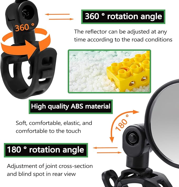 4 Pieces 2.7" Adjustable Bike Mirror Handlebar Mount with Strap, 360 Degree Rotatable Bicycle Mirrors, Secure Wide Angle & Convex Bike Rear View Glasses Cycling Accessories